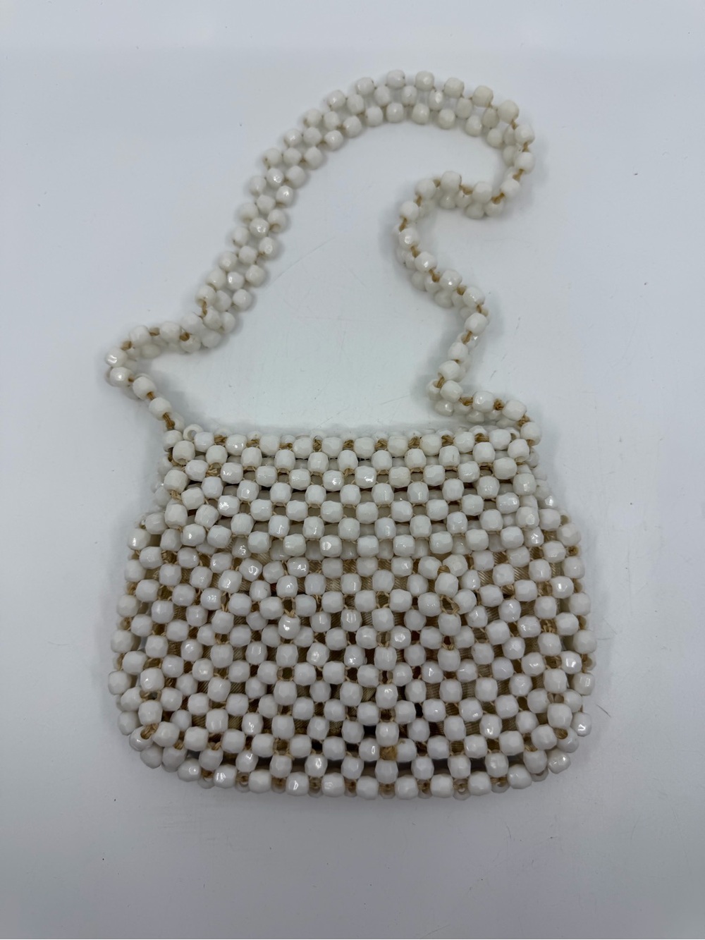 Vintage White acrylic Beaded Satchel - Chic Handheld Bag